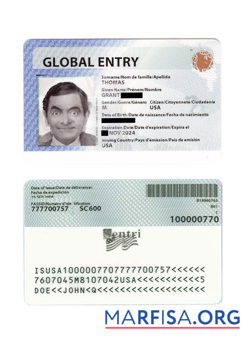 Blank Usa Global entry card template